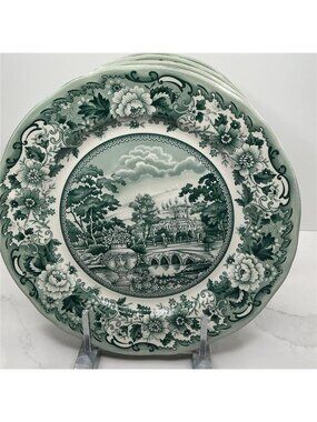 LEGEND British Heritage Dinner Plates Earthenware Belmont Garden Toile Green New
